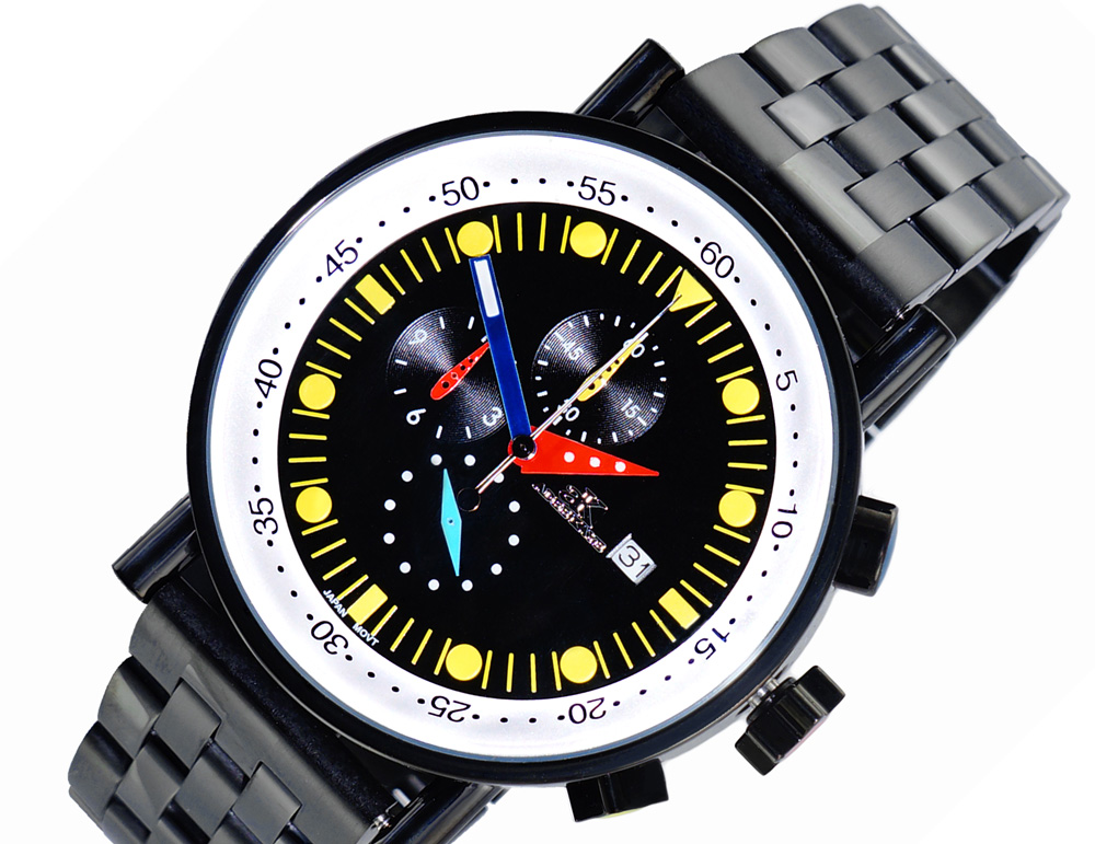 ADEE KAYE CHRONOGRAPH MOV'T, STAINLESS STEEL CASE AND BAND,  MULTI- COLOR HANDS , AK2268-60IPB-YL RETAIL AT (MSRP:$675.00)