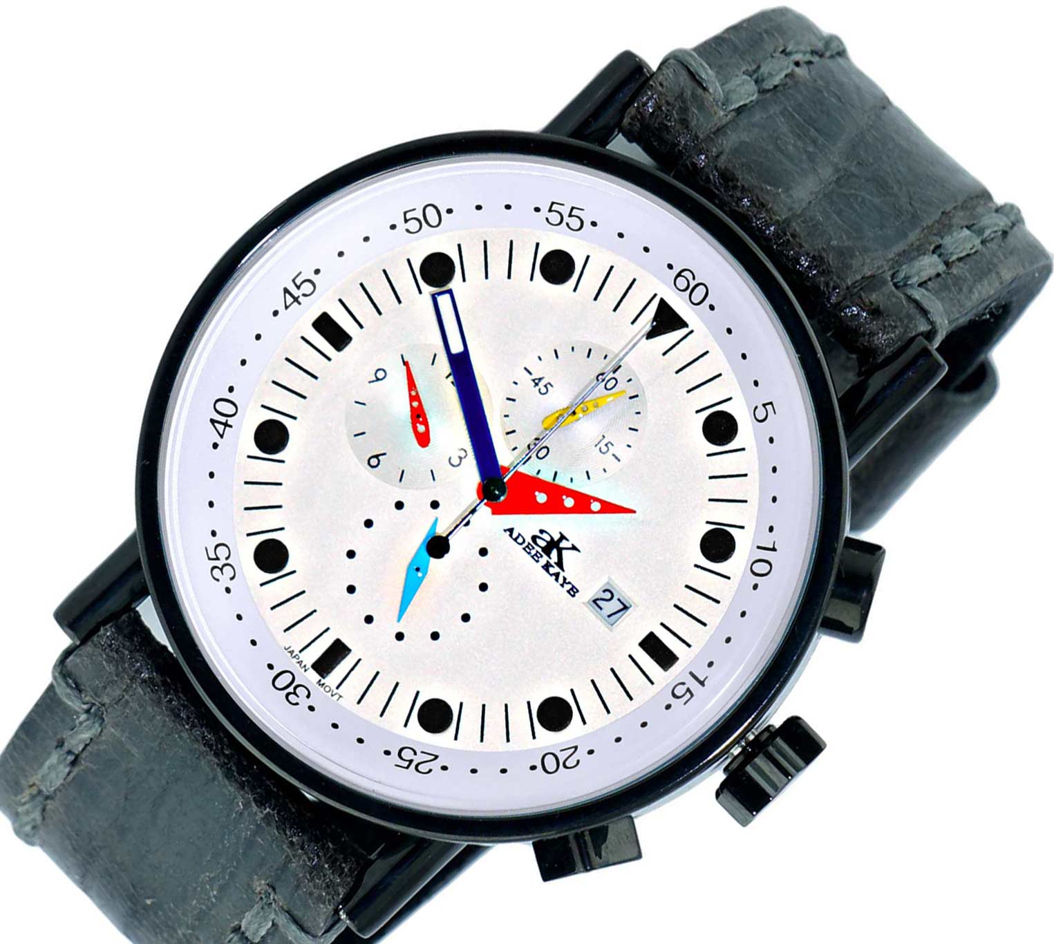 Adee Kaye Chronograph Mov'T, Stainless Steel Case And Leather Strap,  Ak2268-60ipbsv_lbk - Retail At (Msrp:$675.00)