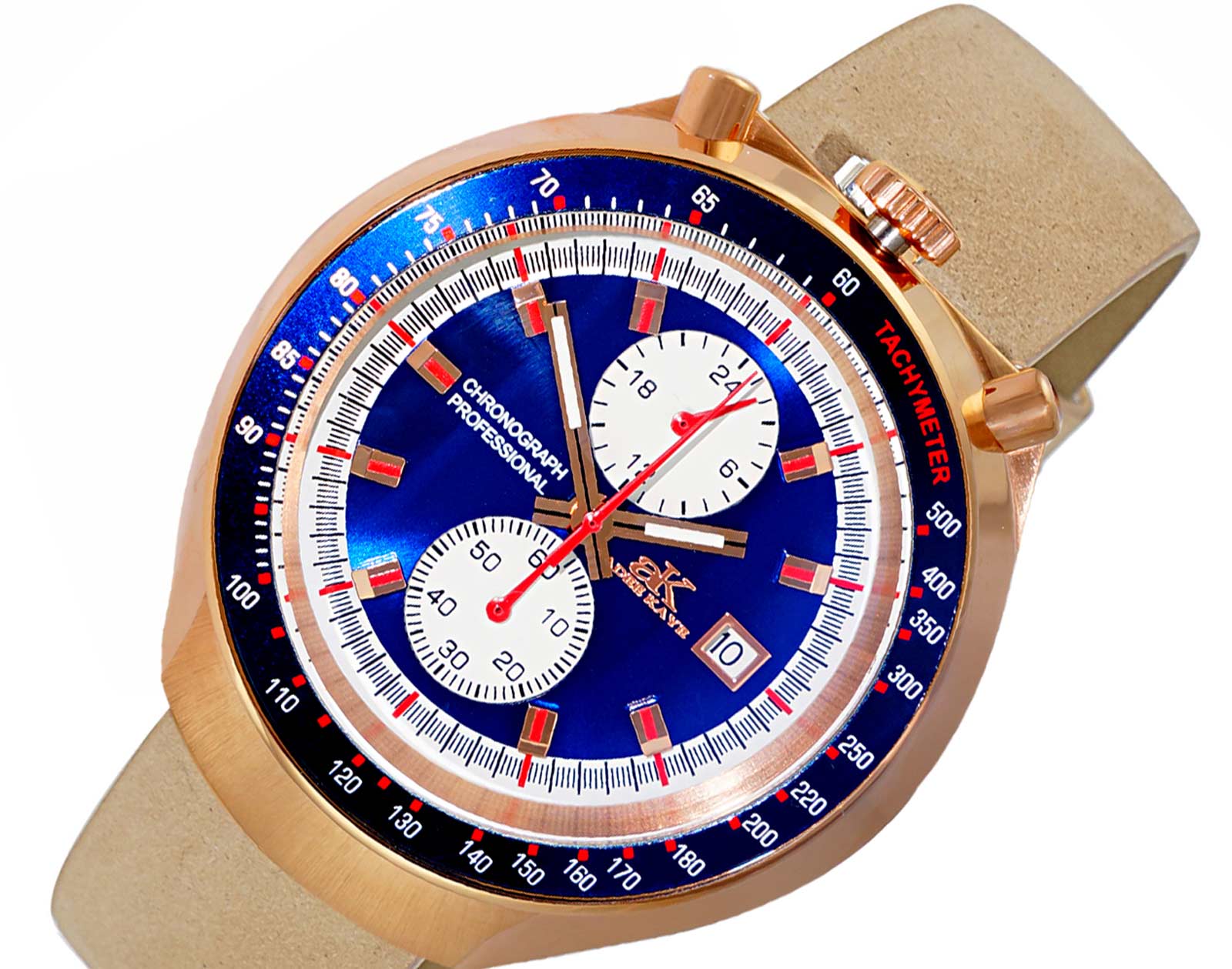 ADEE KAYE CHRONOGRAPH WITH 24-HOUR DISPLAY, TACHYMETER, AK5662-MRGBU_LBN - (MSRP:$725.00)