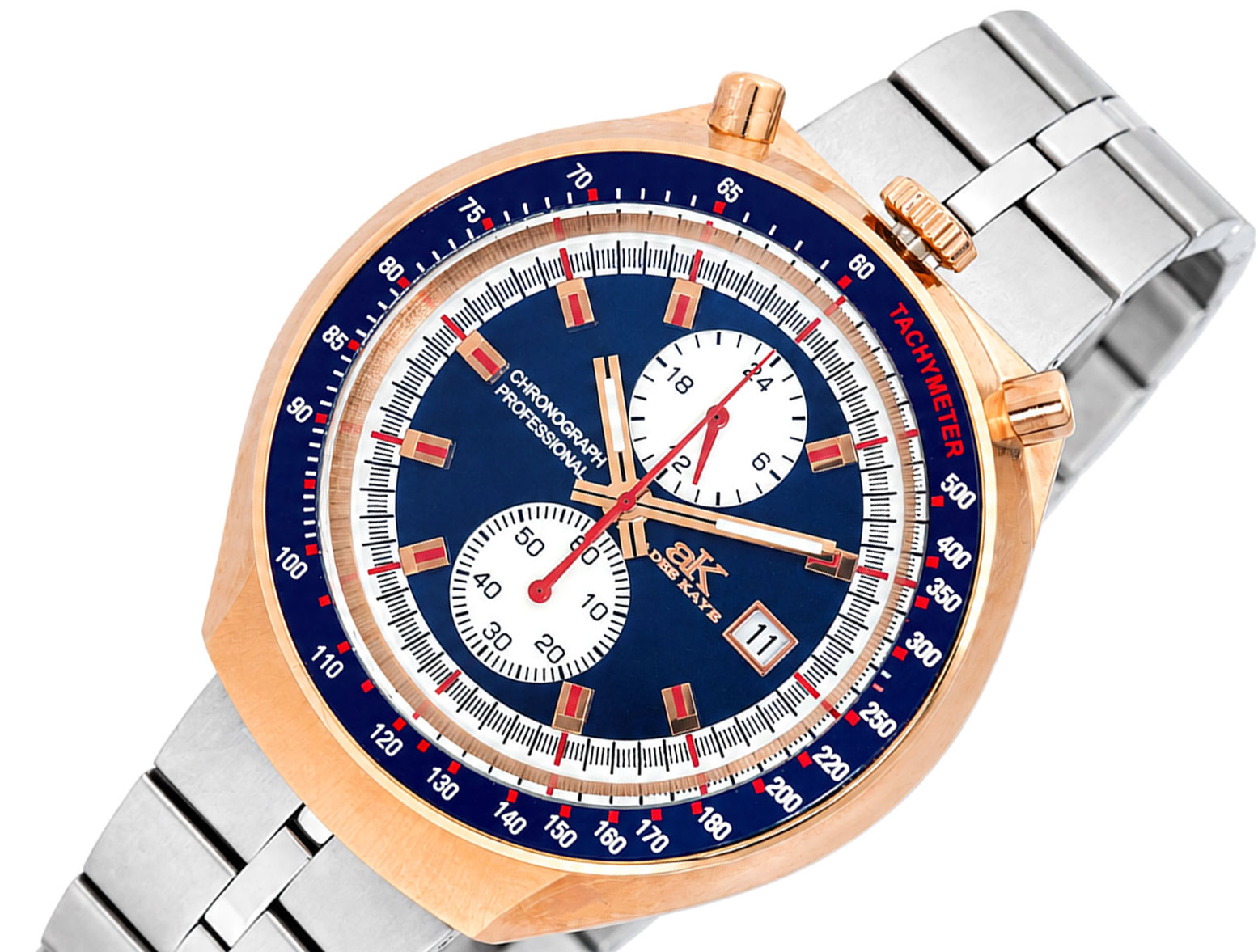 ADEE KAYE CHRONOGRAPH WITH 24-HOUR DISPLAY, TACHYMETER, AK5662-MRGBU_SS - (MSRP:$725.00)