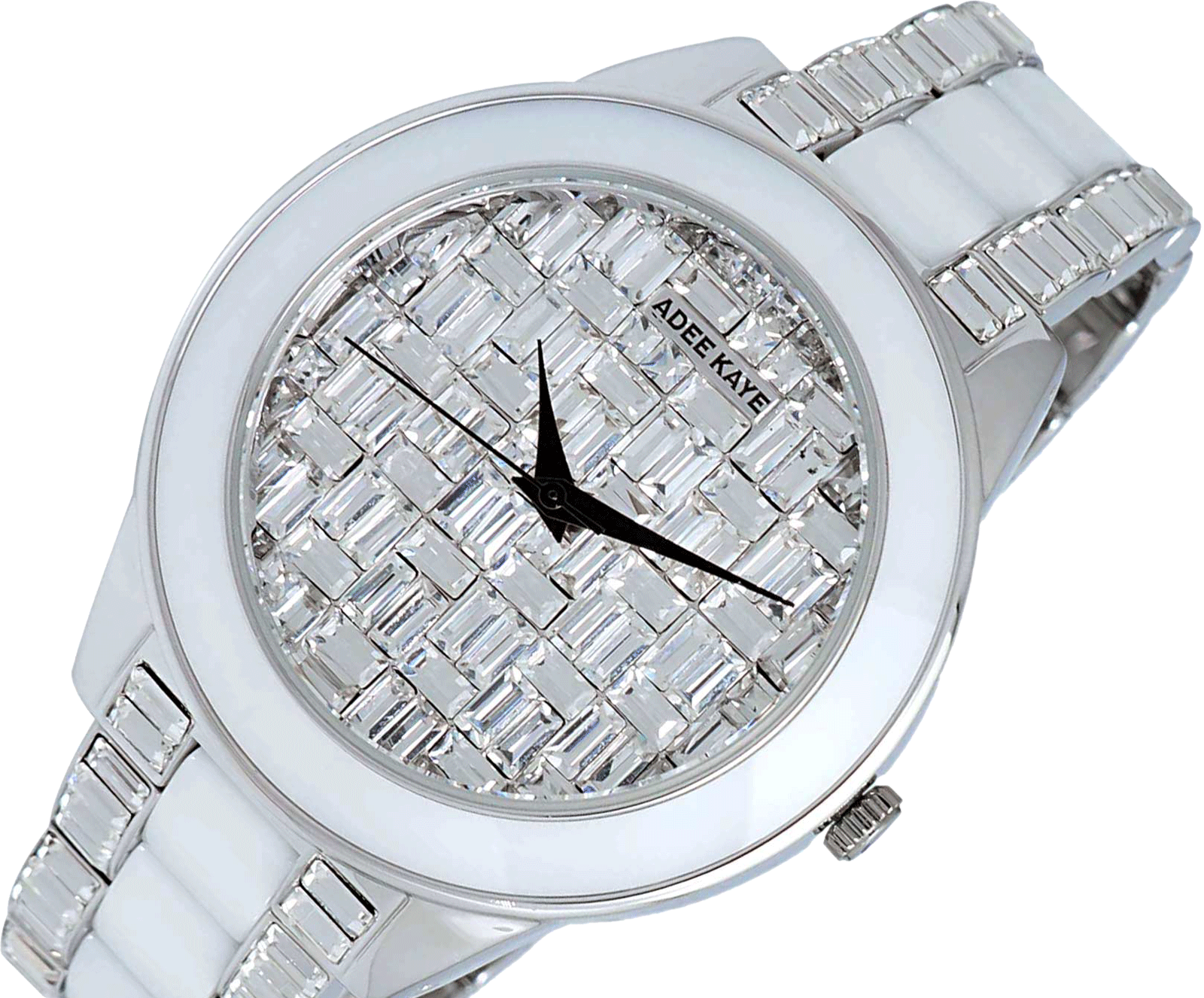ADEE KAYE FLORENCE , WHITE HIGH-TECH CERAMIC AND SILVER TONE STAINLESS STEEL, 72 pcs BAGUETTE SETTING STONE, MSRP: $635.00