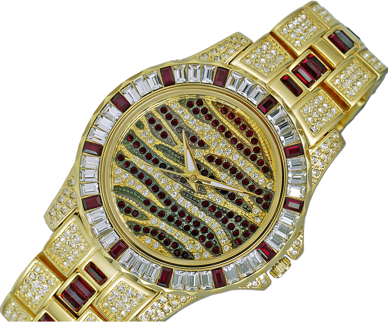 ADEE KAYE, GOLD TONE, MULTI-COLORED STONE (RED- WHITE) QUARTZ MOV'T, AK1177R - RETAIL AT (MSRP: $545.00)