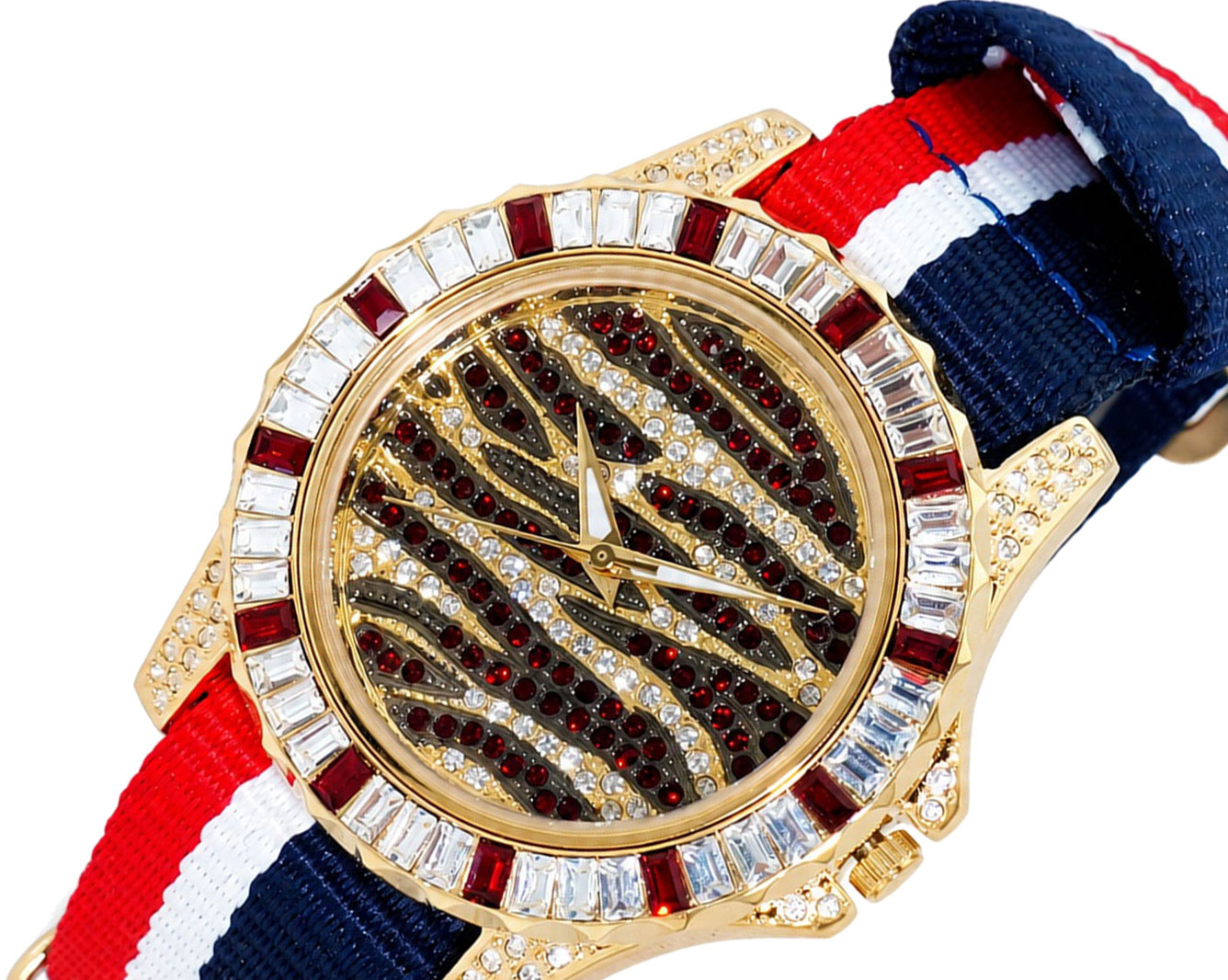 ADEE KAYE, GOLD TONE, MULTI-COLORED STONE (RED- WHITE) QUARTZ MOV'T, AK1177R-NY -  RETAIL AT (MSRP: $545.00)
