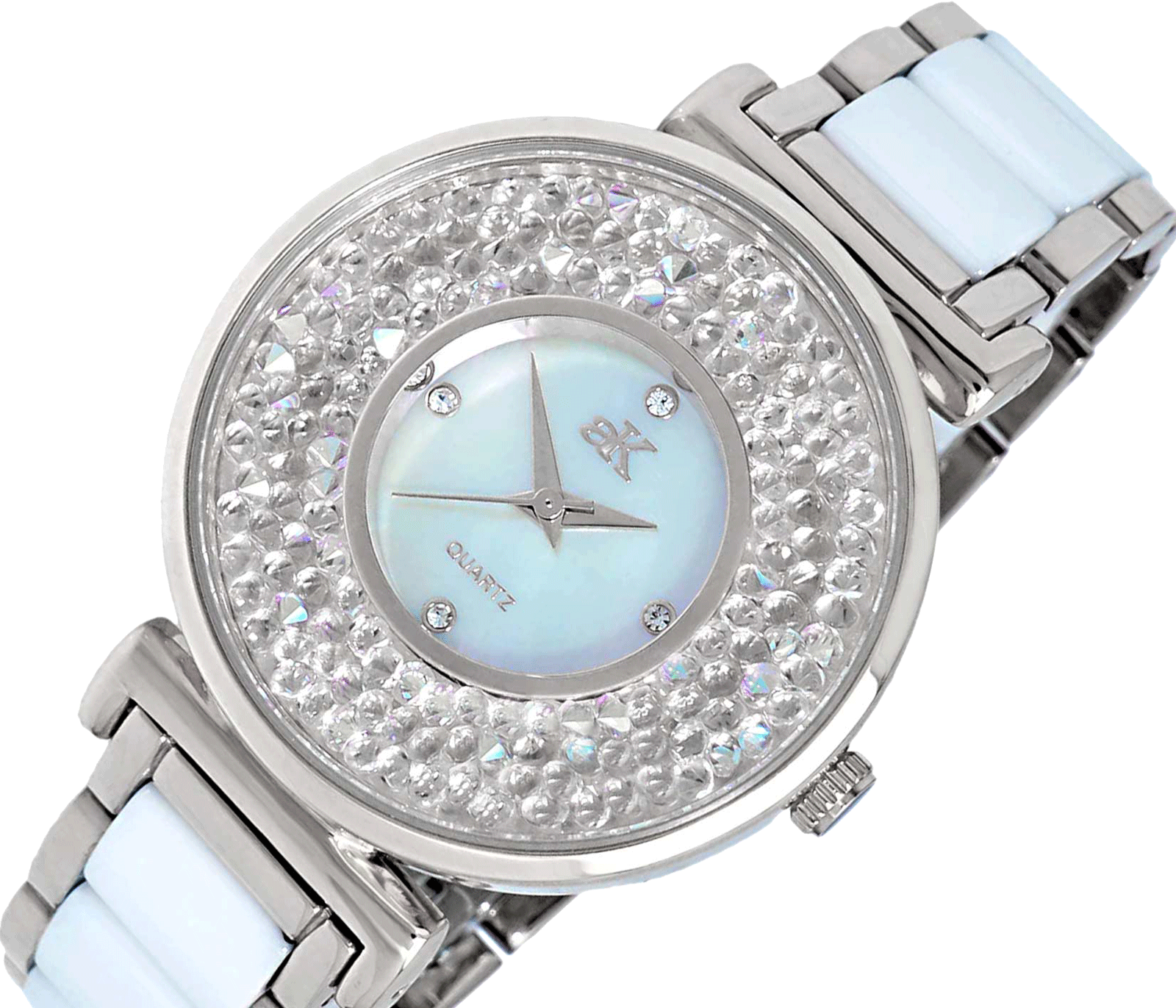 ADEE KAYE LADIES, WHITE HIGH -TECH CERAMIC, AND STAINLESS STEEL CASE, WHITE MOP DIAL, MSRP: $495.00