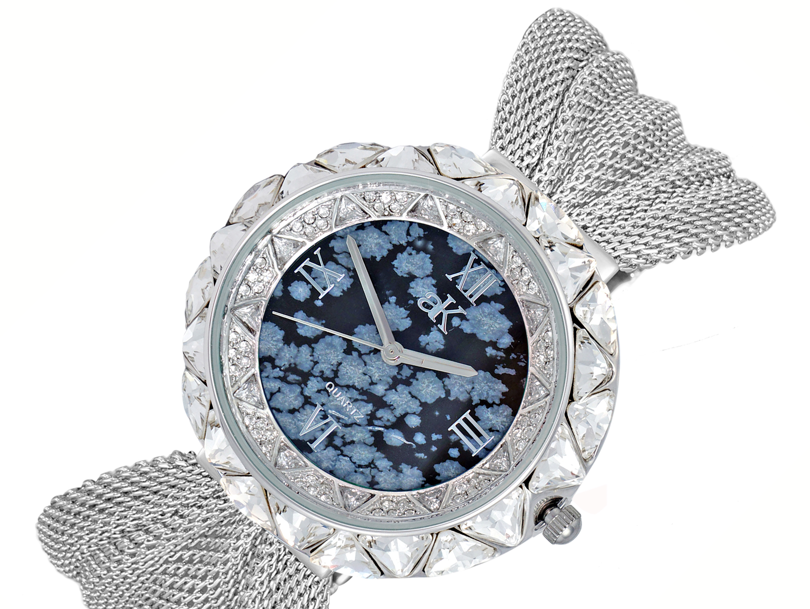 ADEE KAYE  MESH BAND SILVER TONE, AUISTRIAN STONE,  AK9710-LBK-MESH - (MSRP: 475.00)
