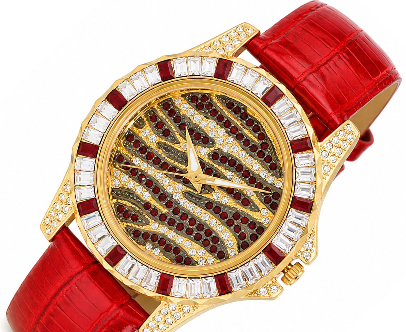 ADEE KAYE, MULTI-COLORED STONE (RED- WHITE) QUARTZ MOV'T, AK1177R_LRD - RETAIL AT (MSRP: $545.00)