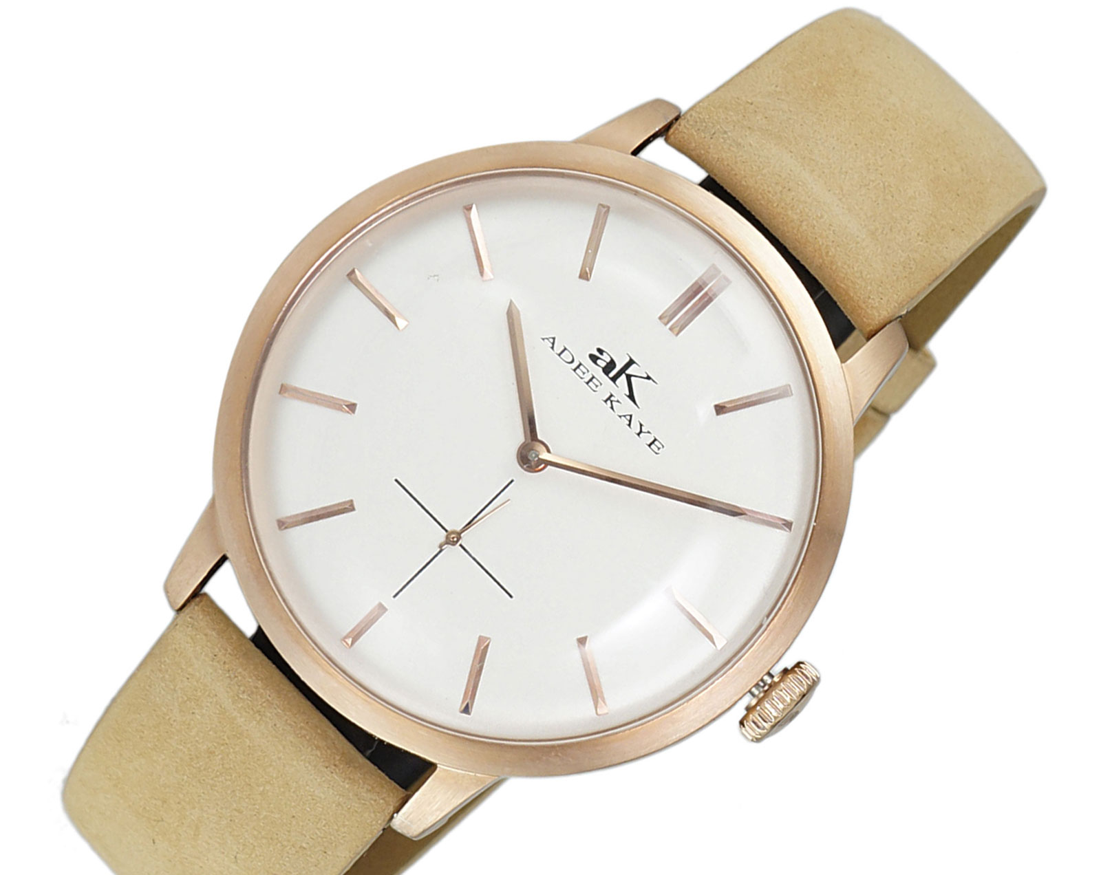 ADEE KAYE WATCHES, DOME MINERAL CRYSTAL, MIYOTA QUARTZ MOV'T. AK2225-RGSV/LTAN, RETAIL AT (MSRP: $295.00)