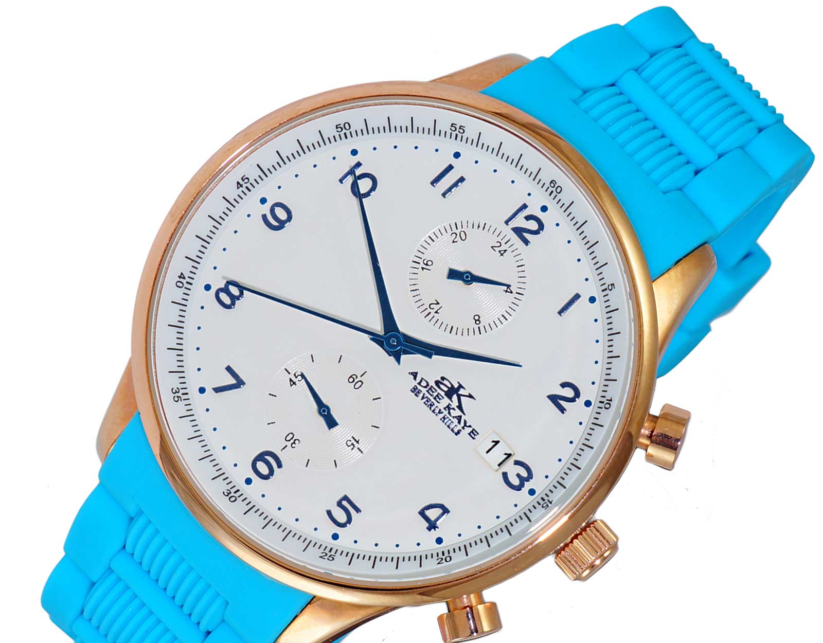 ADEE KAYE WATCHES, DUAL TIME OF 24 HOUR REGULATOR, AK7501-RGSV-BU , MSRP: $345.00