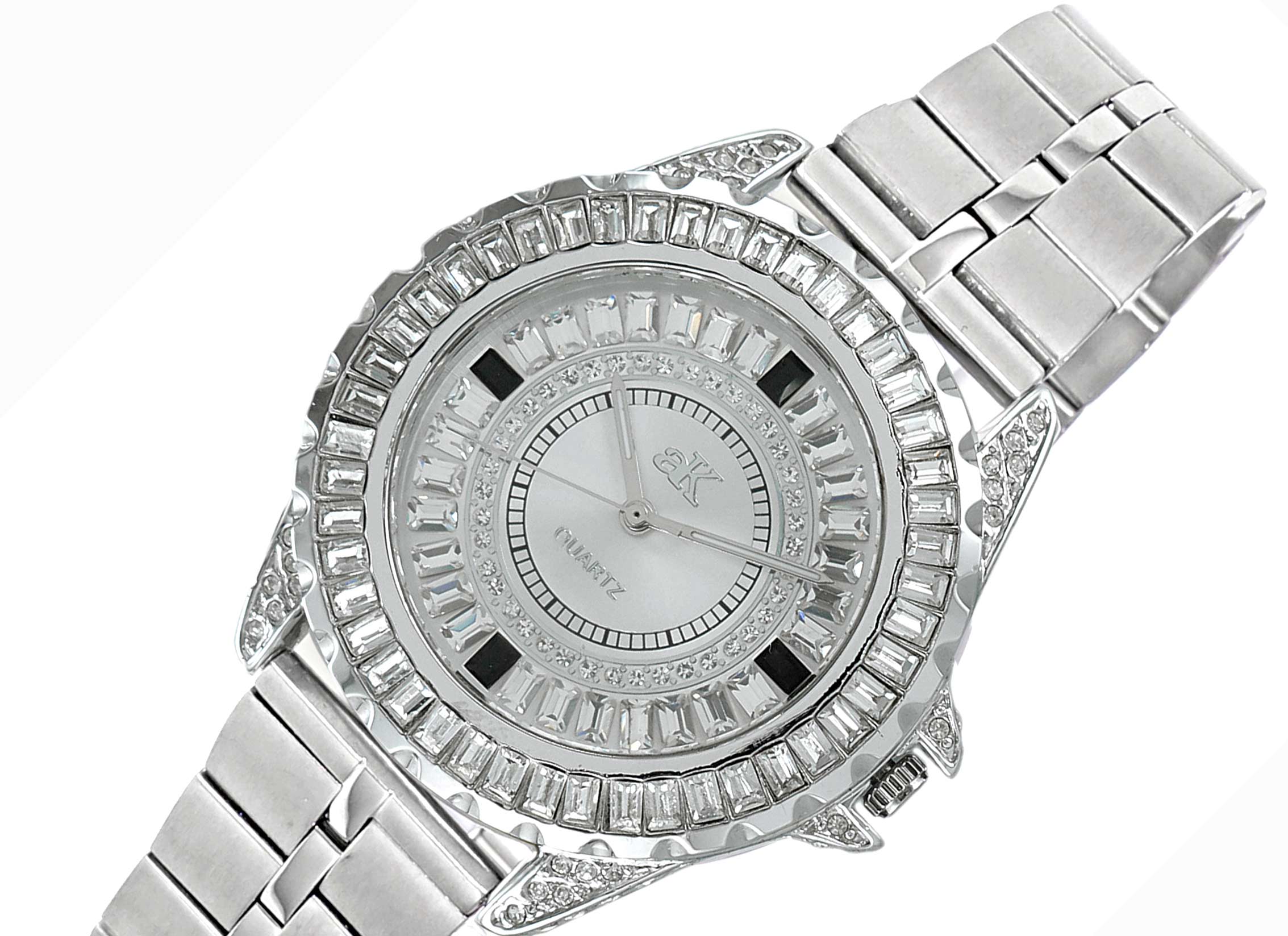 ADEE KAYE WATCHES, MID SIZE, 3 - HANDS COLRED STONE, STEEL BAND, RETAL AT (MSRP: $ 345.00)