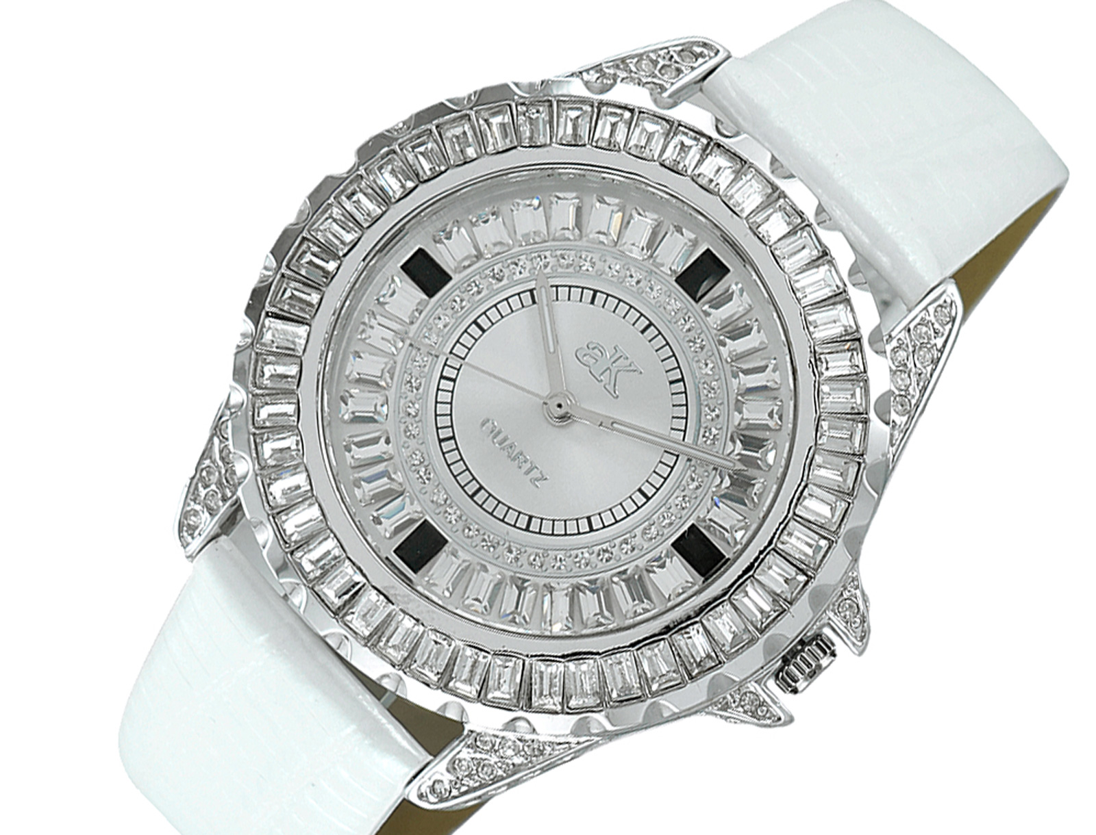 ADEE KAYE WATCHES, MID SIZE, 3 - HANDS COLRED STONE (WHITE), AK2727-S - RETAL AT (MSRP: $ 225.00)