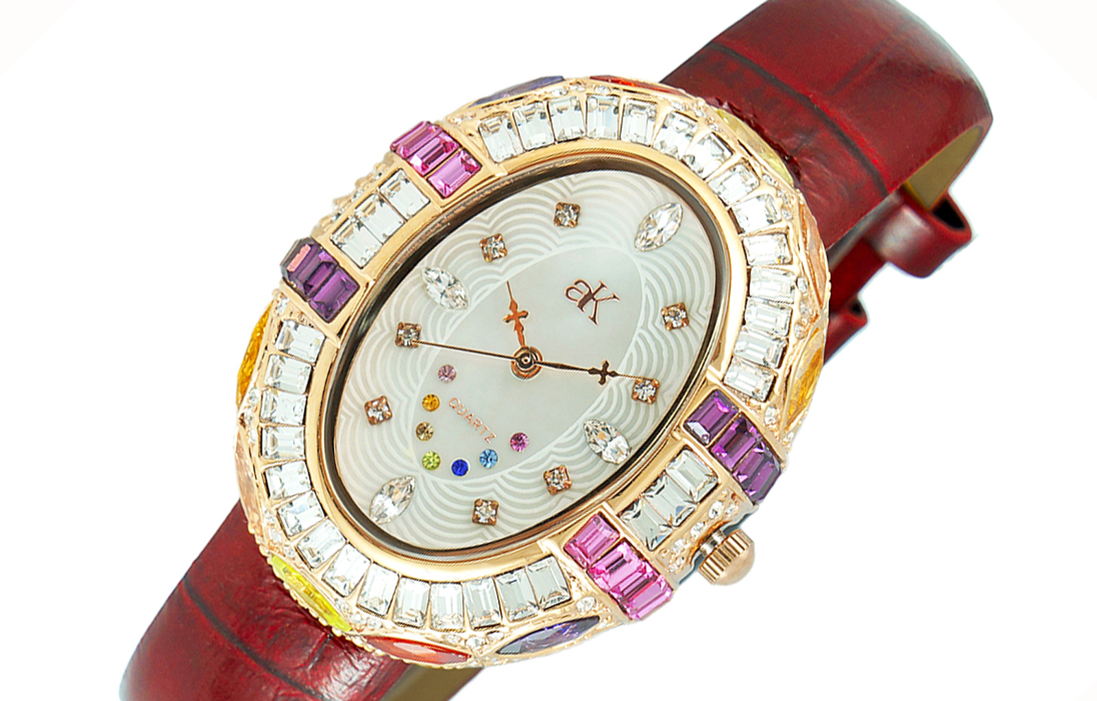 ADEE KAYE WATCHES, MUTLI- COLOR STONE, MOTHER OF PEARL DIAL, AK2113-LRG , RETAIL AT (MSRP: $300.00)