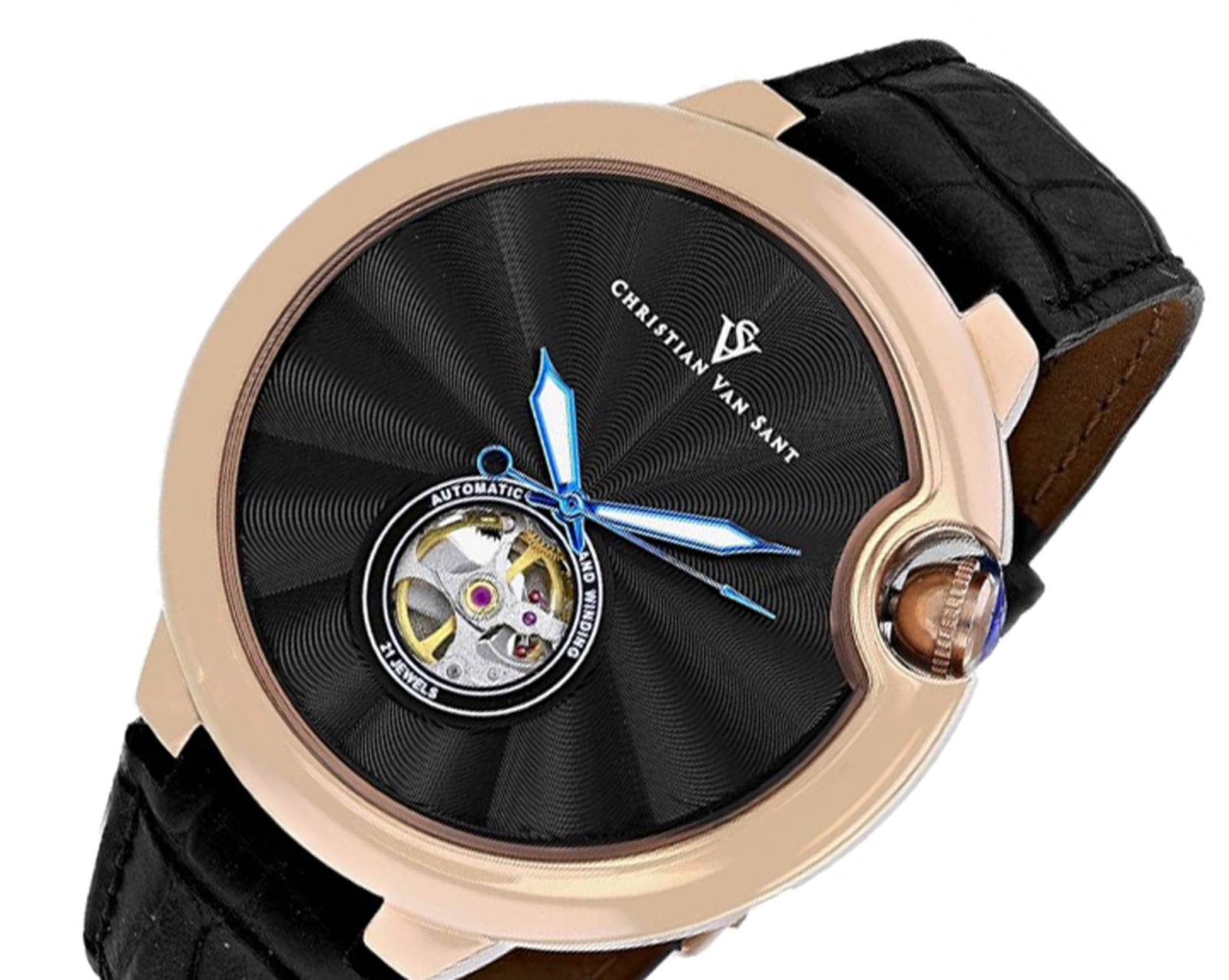 Christian Van Sant Watches Men's Cyclone Automatic -Heart Beat Rose tone Black Dial CV0147, Retail at (MSRP: $1,295)