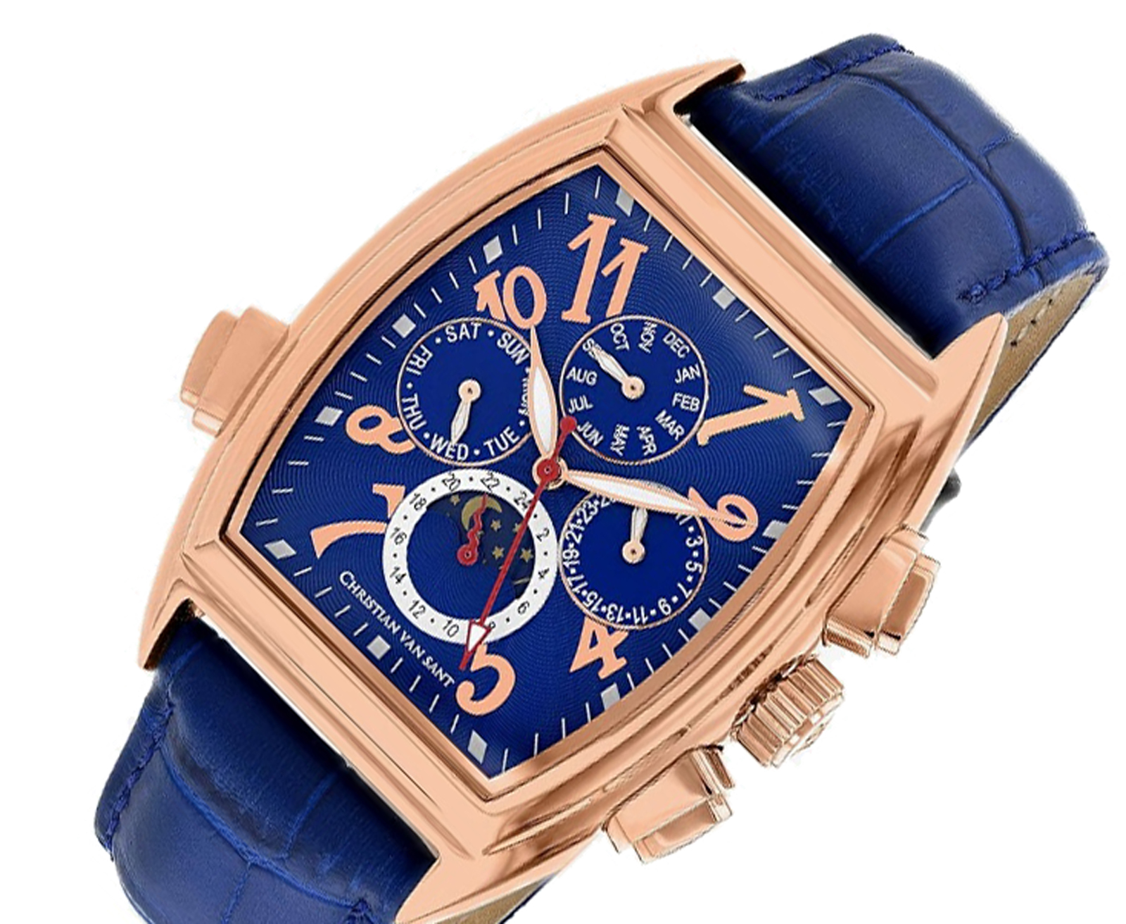 Christian Van Sant Watches, Men's  Grandeur Automatic ,Sun-Moon Phase, Rose tone Blue Dial CV2140, Retail at (MSRP: $1,795.00)
