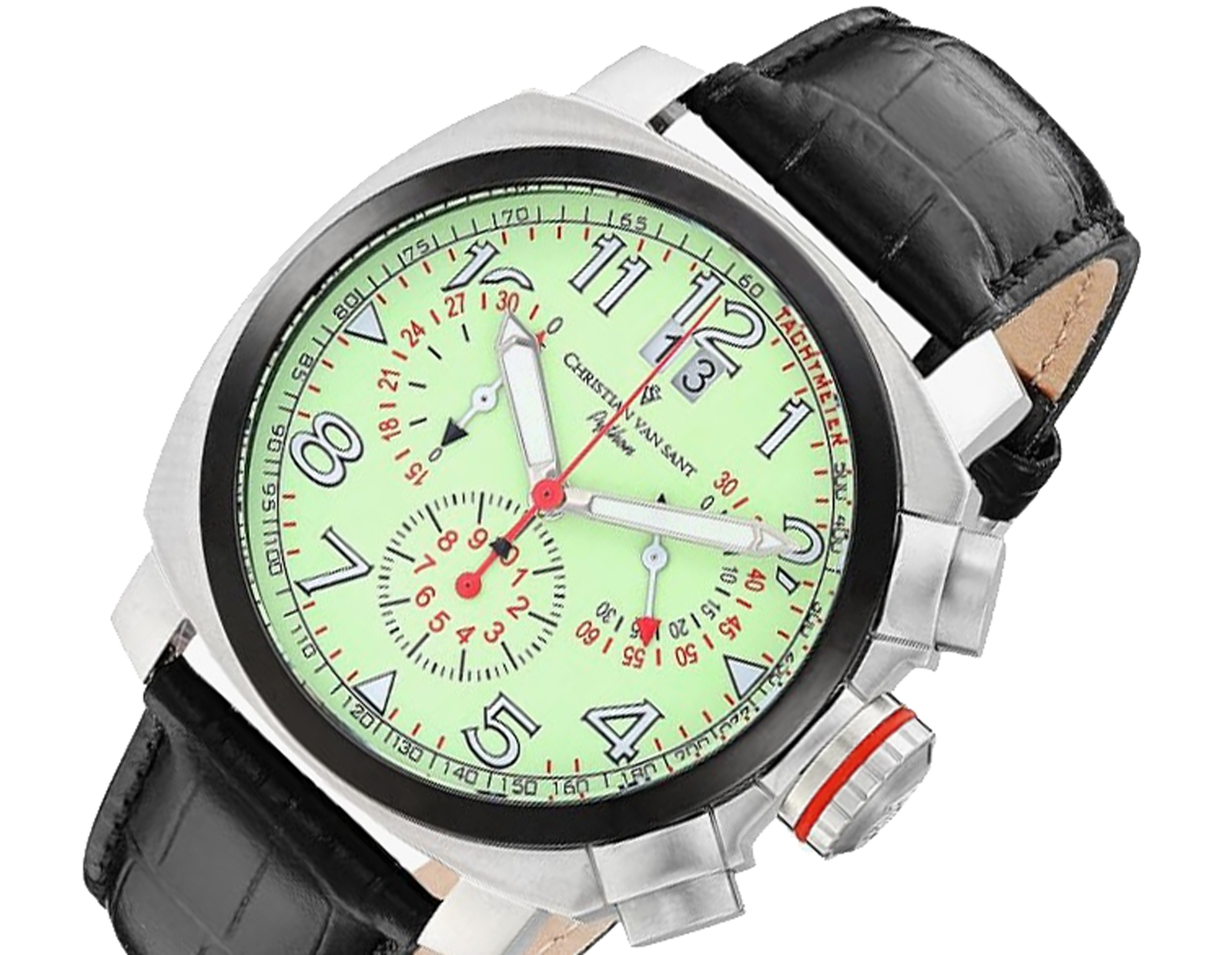 Christian Van Sant Watches , Men's Green Dial, Leather strap, Black dial, Quartz movement, Retail At (MSRP: $1,095.00)