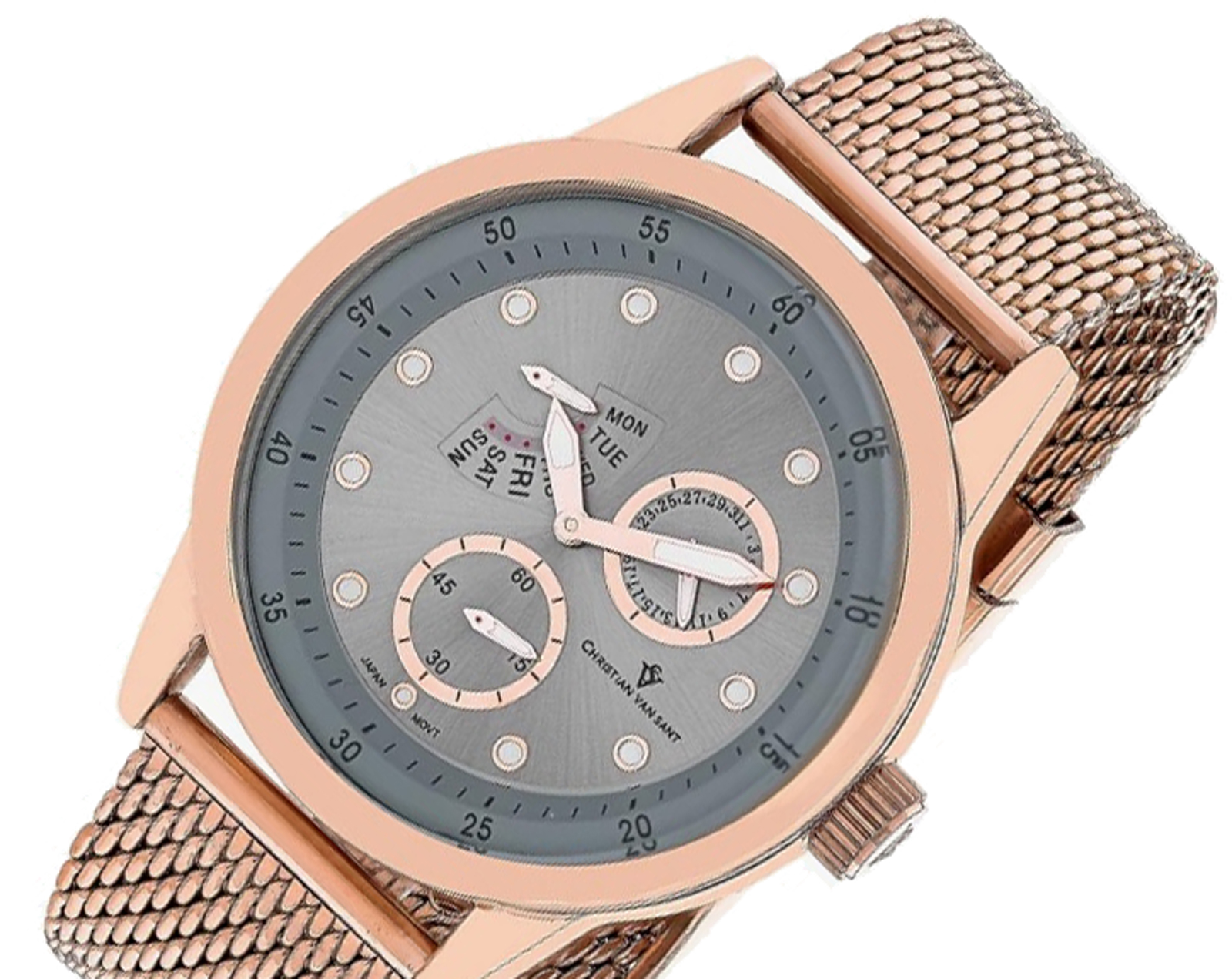 Christian Van Sant Watches, Men's Rose tone, Grey dial, Quartz movement, 3 ATM.CV8718-  Retail At (MSRP: $495.00)