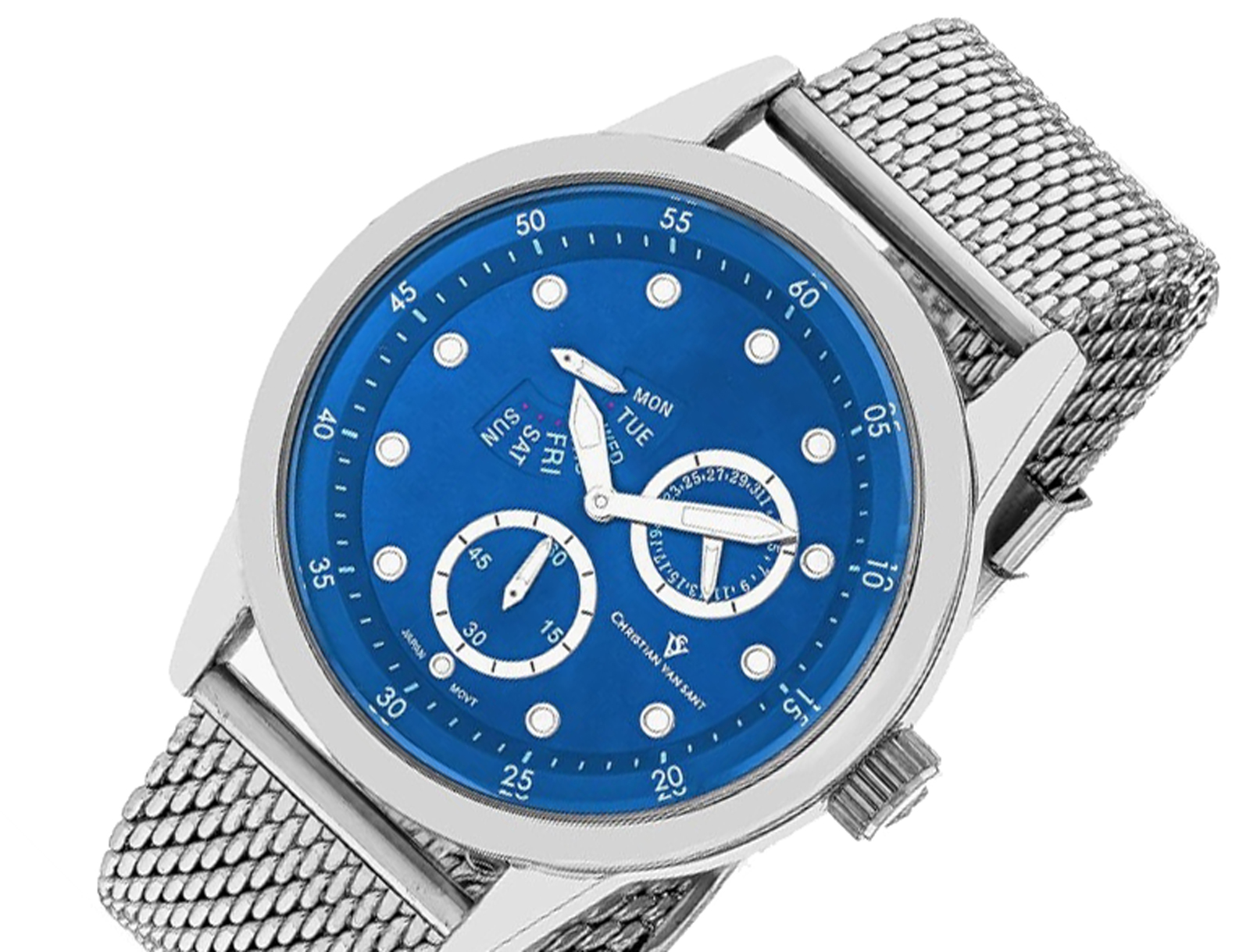 Christian Van Sant Watches, Men's  Stainless steel case and bracelet, Blue dial, CV8717-  Retail At (MSRP: $450.00)