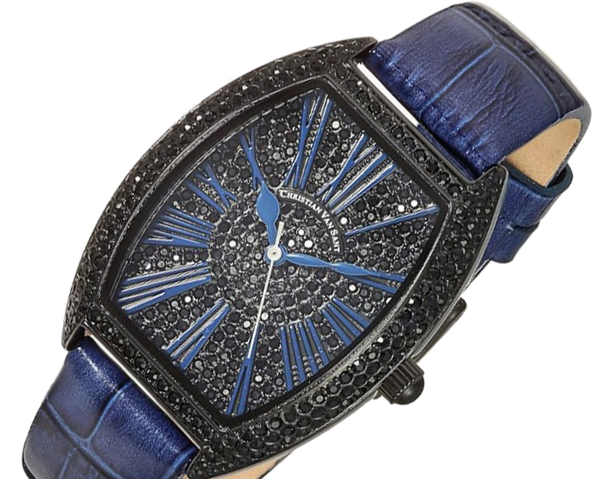 Christian Van Sant Watches Women's IP-Black tone w/ setting Stone, Blue dial and strap, CV4845 Retail at (MSRP: $750.00)