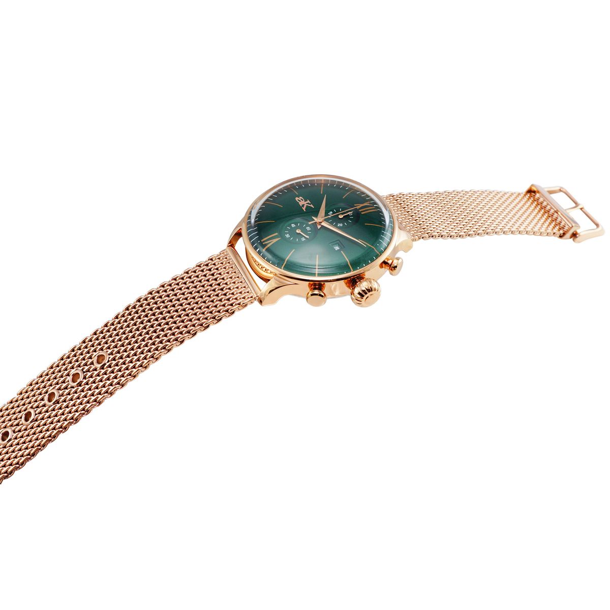 CHRONOGRAPH MOV'T, DAYDATE COUNTER, AK2376MRGGNMESH, RETAIL AT 595.