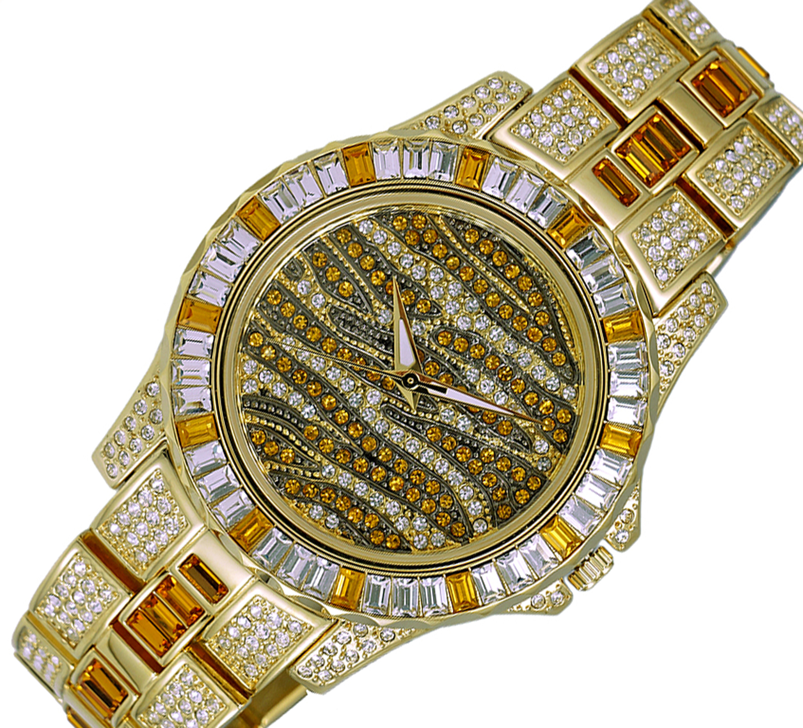 GOLD TONE, MULTI-COLORED STONE (YELLOW- WHITE) QUARTZ MOV'T, AK1177Y - RETAIL AT (MSRP: $545.00)