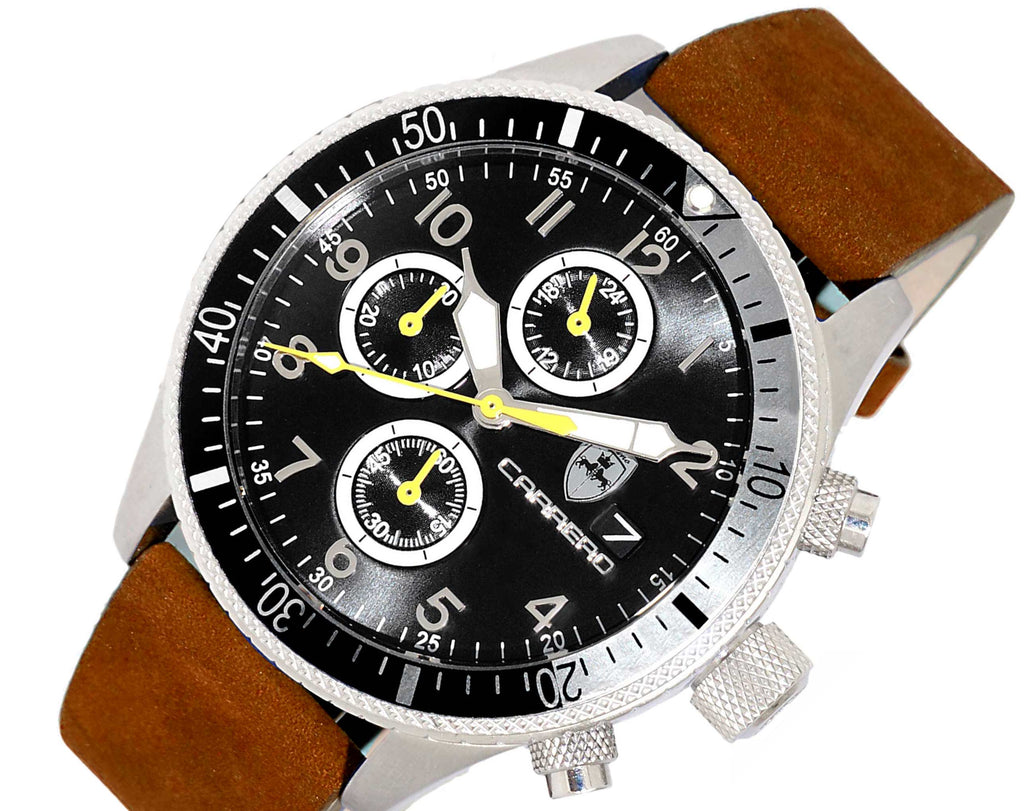 LeChateau - Chronograph Epson VR33 Muscle Movement, Black Dial Stainless Steel Case and Brown Strap , Retail at (MSRP:$1,475.00)