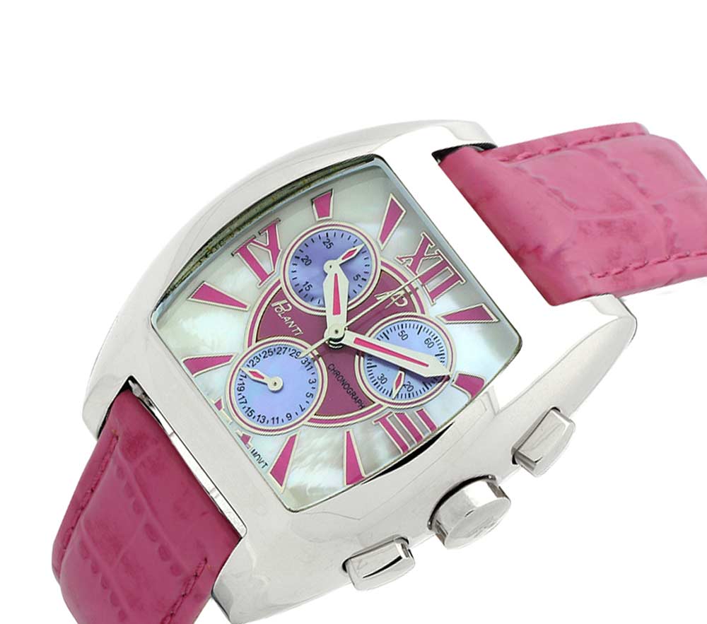 LeChateau, Ladies ISA- Swiss Chronograph movement, Mother of Pearl Dial, Fuchsia - Coral red Color, MSRP: $695.00