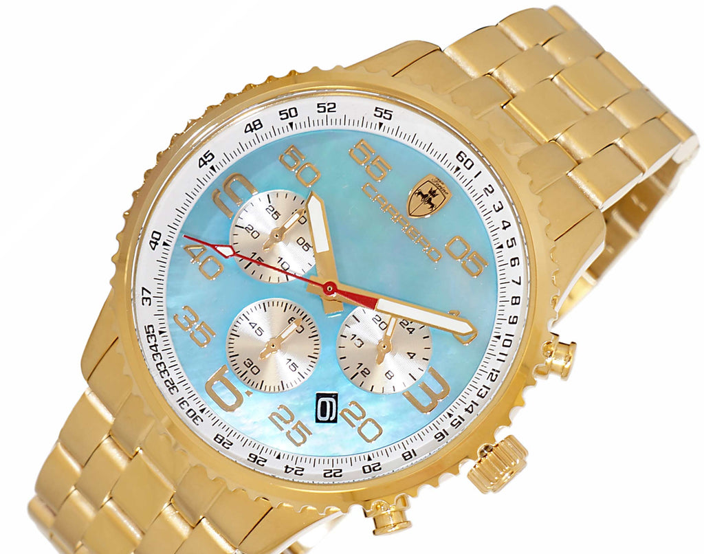 LeChateau, Ladies ISA- Swiss Chronograph movement, Mother of Pearl Dial, Light Blue Color, MSRP: $695.00