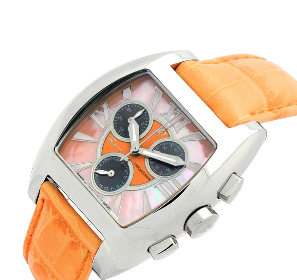 LeChateau, Ladies ISA- Swiss Chronograph movement, Mother of Pearl Dial, Orange Color, MSRP: $695.00