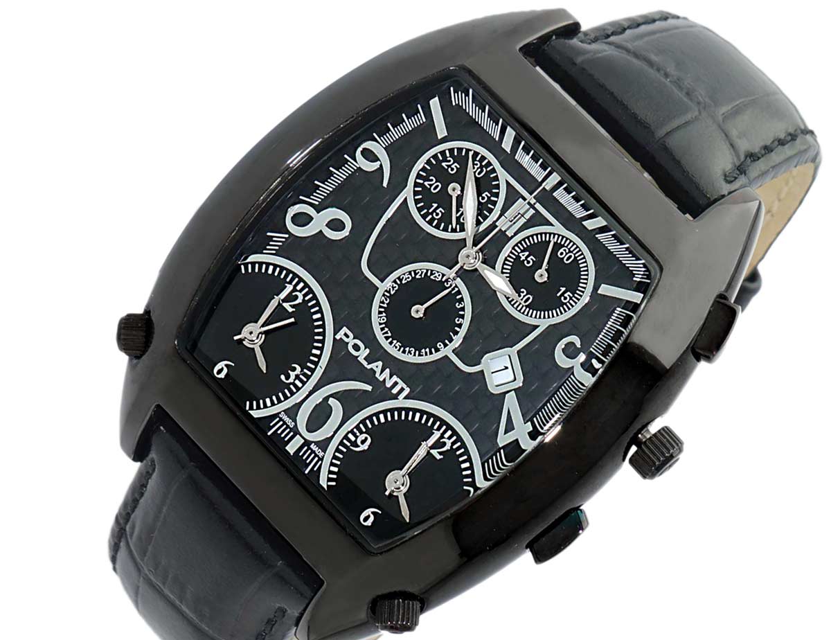 Lechateau, Men's 3 Time Zone Silver tone Chronograph Edition, Carbon Fiber - Black with   Chronographs, (MSRP: $2,495.00)