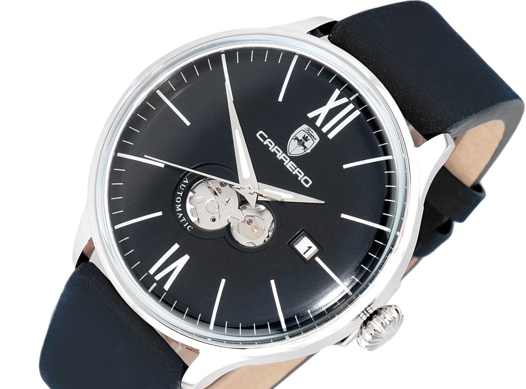 LECHATEAU MEN'S AUTOMATIC NH35 - 24 JEWELS OPEN HEART, EXHIBITION BACK, C1S1780-BK RETAIL AT (MSRP: $2,028.00)