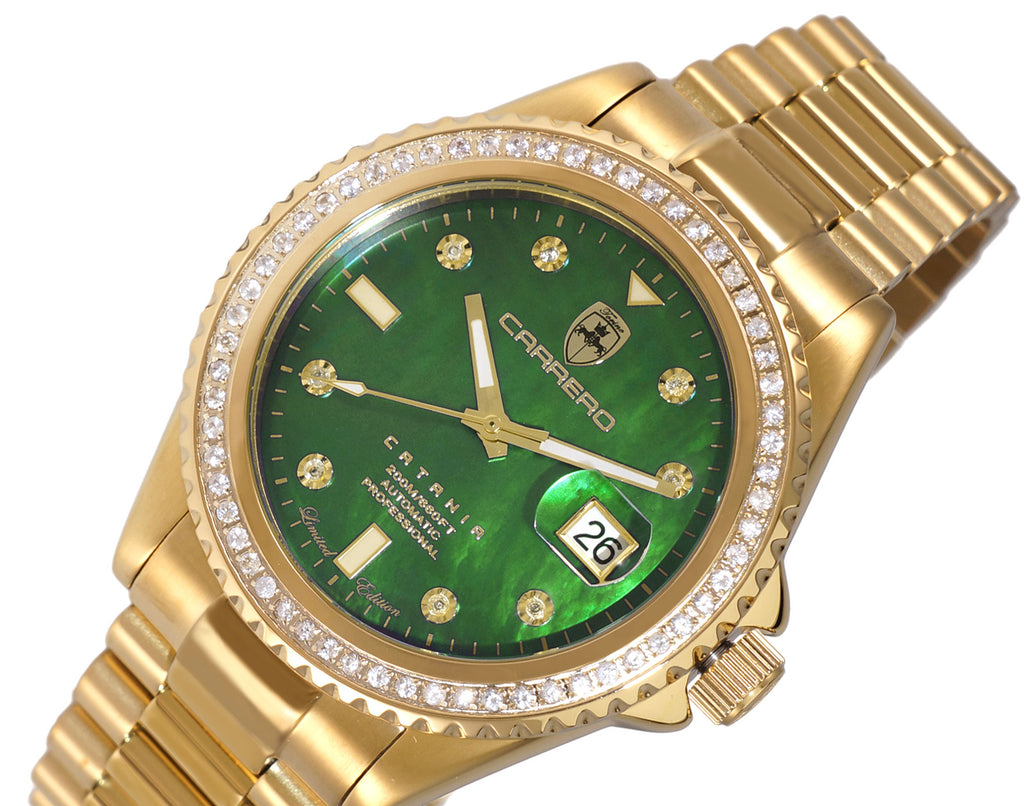 LeChateau Men's Automatic NH35-24 JEWEL, 1.0 CT GENUINE SAPPHIRE, MOP DIAL, C1G787GN RETAIL AT (MSRP: $S2,868.00)