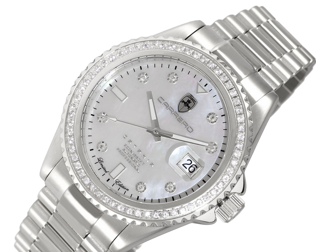 LeChateau Men's Automatic NH35-24 JEWEL, 1CT GENUINE SAPPHIRE STONES, MOP DIAL, C1S787WT RETAIL AT (MSRP: $S2,868.00)