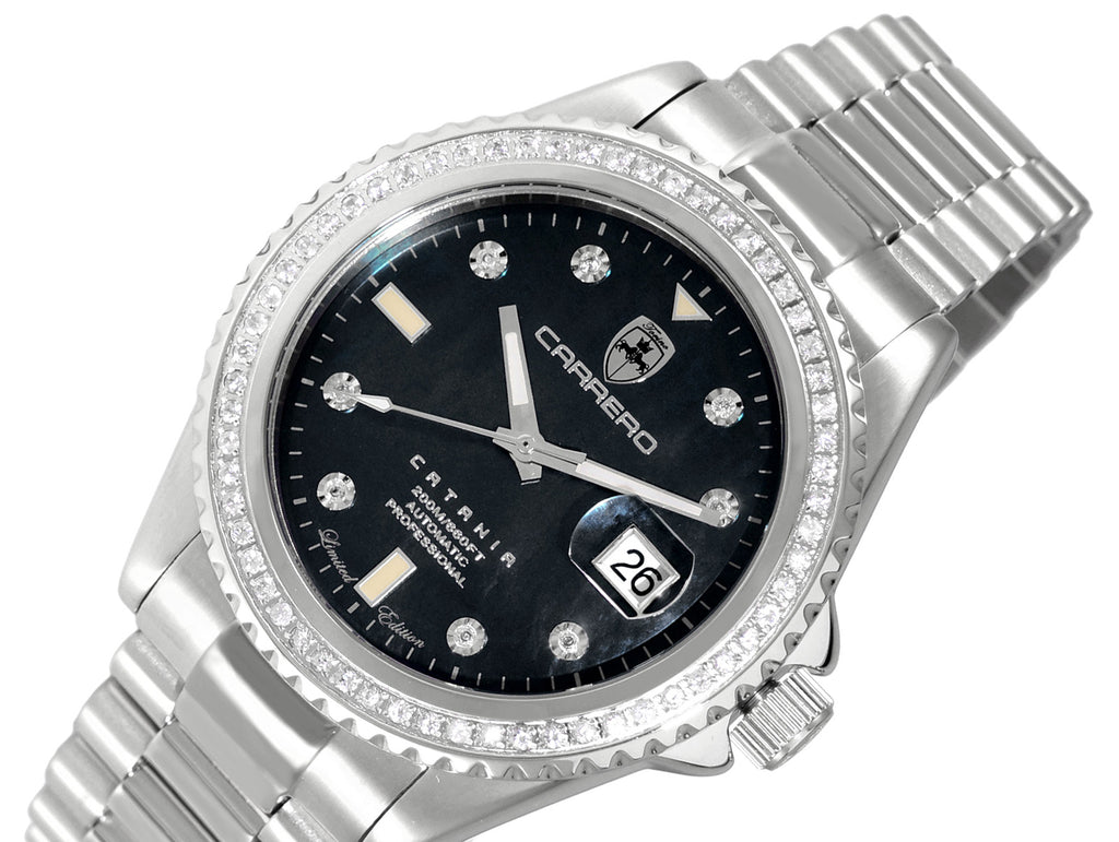 LeChateau Men's Automatic NH35-24 JEWEL, GENUINE SAPPHIRE STONES, MOP DIAL, C1S787BK RETAIL AT (MSRP: $S2,868.00)
