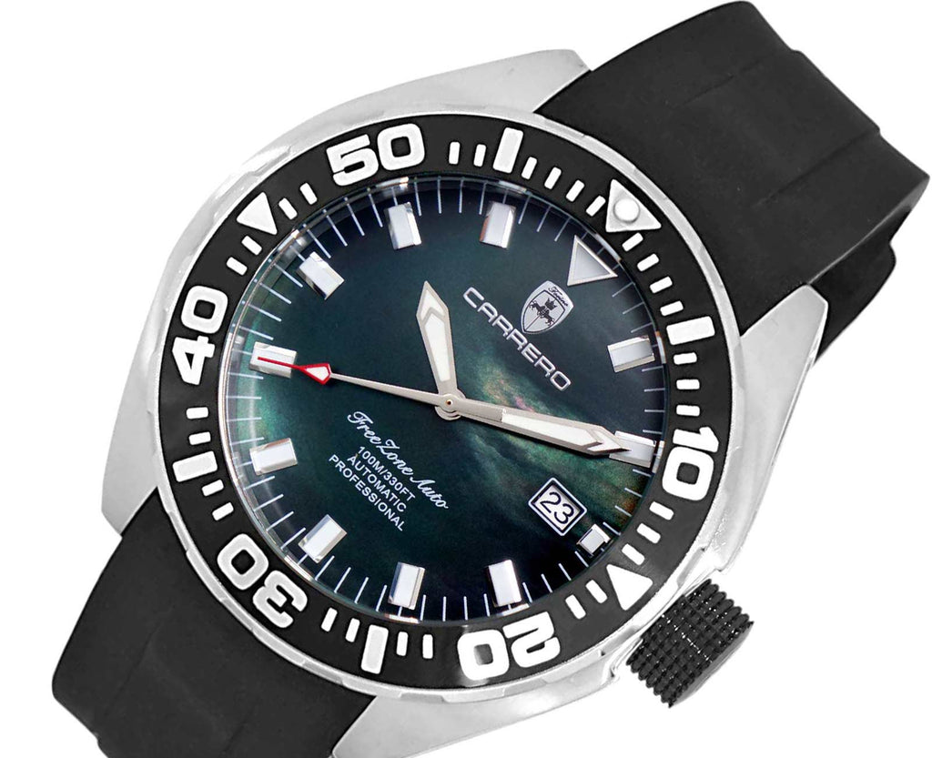 LeChateau, Men's Automatic NH35-24 JEWEL Mov't, Black MOP- Dial - Black Bezel, Silicon Band,  C1S8925-BK - MSRP: $2,388.00