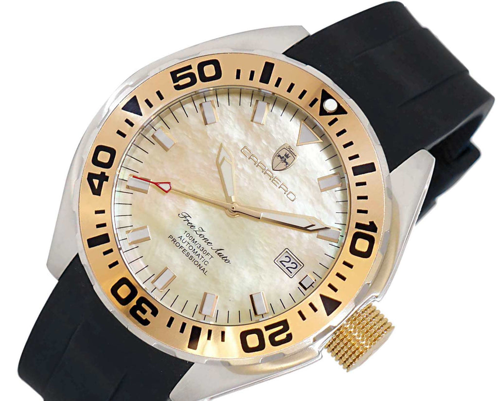LeChateau, Men's Automatic NH35-24 JEWEL Mov't, Gold MOP- Dial - Gold Bezel, Silicon Band,  C1G8925-GO - MSRP: $2,388.00