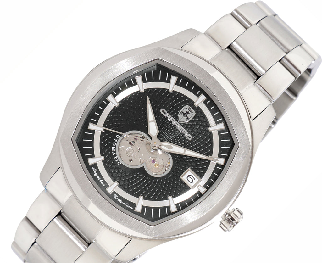 Lechateau Men's Automatic NH35A - 24 JEWELS, Black Date Dial with Heart Beat, Exhibition Back (MSRP: $2,268.00)