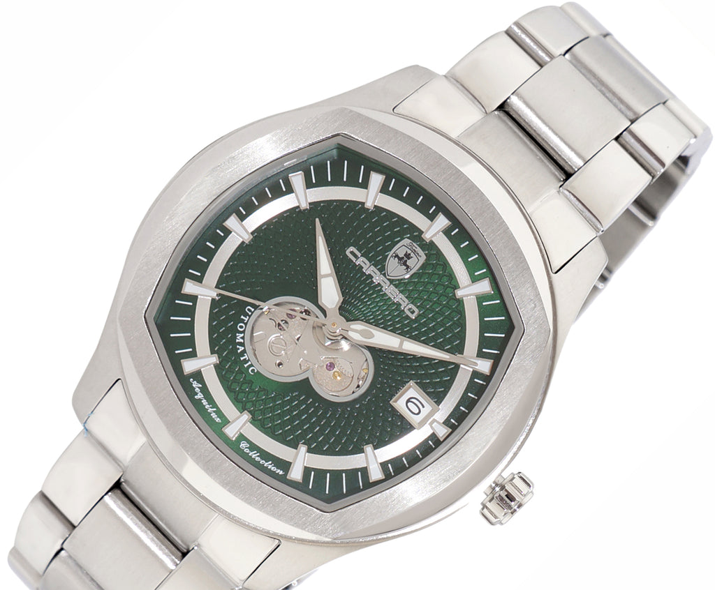 Lechateau, Men's Automatic NH35A - 24 JEWELS, Green Date Dial with Heart Beat, Exhibition Back, (MSRP: $2,268.00)