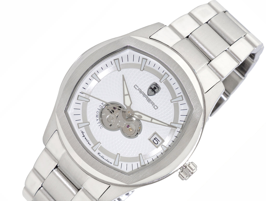 Lechateau Men's Automatic NH35A - 24 JEWELS, White Date Dial with Heart Beat, Exhibition Back, (MSRP: $2,268.00)