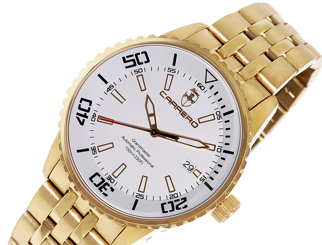 Lechateau Men's NH35  -  21 JEWELS with Exhibition back, Gold tone, White  Date Dial, C1G4345WT- Retail at (MSRP: $2,220.00)