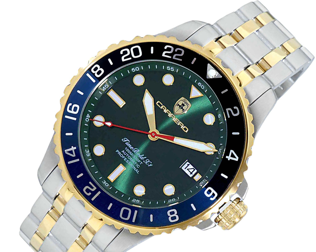 LeChateau, Men's NH35 AUTOMATIC MOVEMENT, 10 ATM, 2-TONE - GREEN DIAL -BLACK/BLUE, C1TT737BU-BK_GN - MSRP: $2,340.00