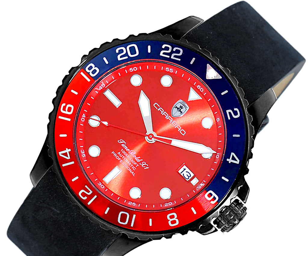 LeChateau, Men's  NH35 AUTOMATIC MOVEMENT, 10 ATM, IP-BLACK - BLUE/RED, BLACK BAND,  C1B737BU-MR_LBK - MSRP:  $2,340.00