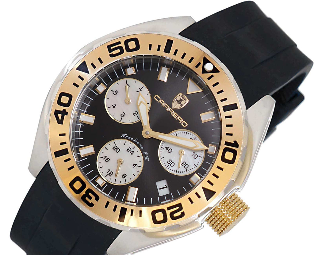LeChateau, Men's Swiss Multi-Functiom Ronda X30 Movement, Black Dial - Gold Bezel, Silicon Band,  C1G8824-BK - MSRP: $2,340.00