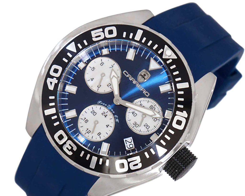 LeChateau, Men's Swiss Multi-Functiom Ronda X30 Movement, Blue Dial - Black Bezel, Silicon Band,  C1BK8824-BU - MSRP: $2,340.00