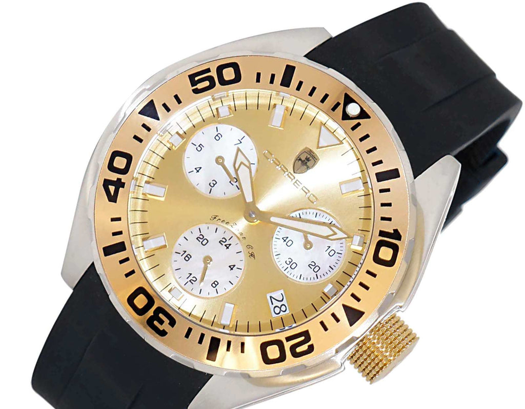 LeChateau, Men's Swiss Multi-Functiom Ronda X30 Movement, Gold Dial - Gold Bezel, Silicon Band,  C1G8824-GO - MSRP: $2,340.00