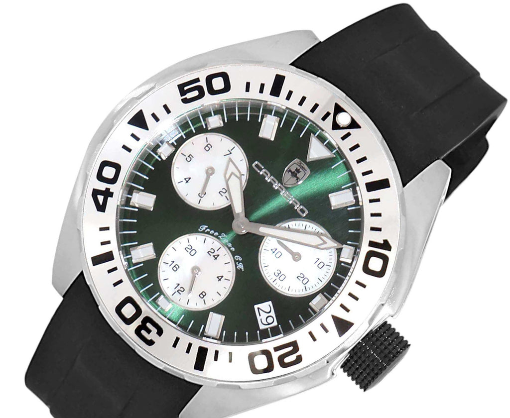 LeChateau, Men's Swiss Multi-Functiom Ronda X30 Movement, Green Dial -Bezel, Silicon Band, C1S8824-GN_BK - MSRP: $2,340.00