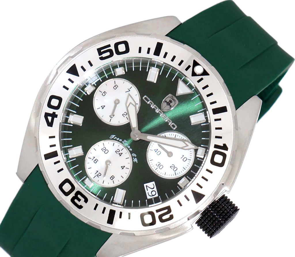 LeChateau, Men's Swiss Multi-Functiom Ronda X30 Movement, Green Dial -Bezel, Silicon Band, C1SK8824-GN - MSRP: $2,340.00