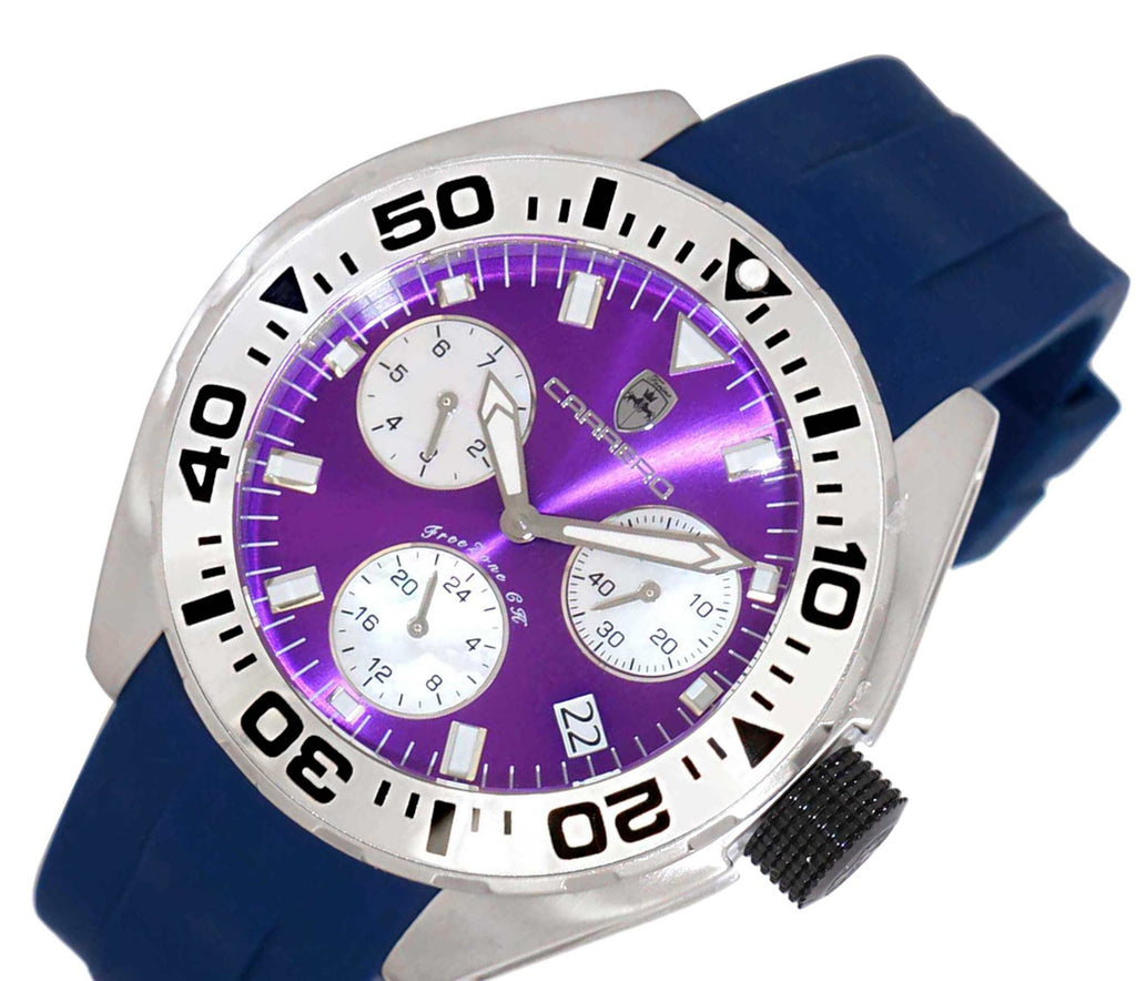 LeChateau, Men's Swiss Multi-Functiom Ronda X30 Movement, Purple Dial -Bezel, Blue Silicon Band, C1S8824-PU_BU - MSRP: $2,340.00