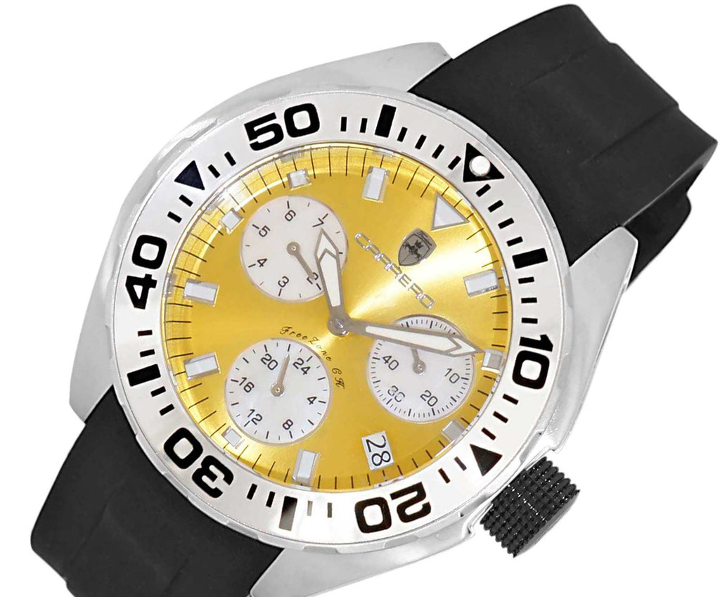 LeChateau, Men's Swiss Multi-Functiom Ronda X30 Movement, Yellow Dial -Bezel, Silicon Band, C1SK8824-YL - MSRP: $2,340.00