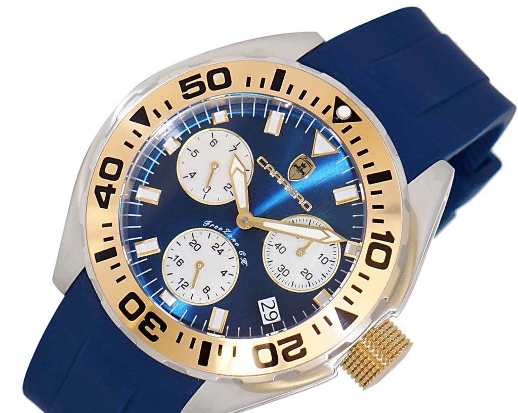 LeChateau, Men's Swiss Multi-Functiom Ronda X30 Mov't, Blue  Dial - Gold Bezel, Silicon Band,  C1G8824-BU - MSRP: $2,340.00