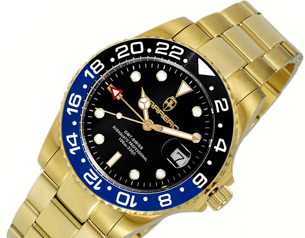 Lechateau Men's, SWISS QUARTZ  Black Date- Dial, Ceramic Bezel,  C1G10BK-BKBU Retail at (MSRP: $1,908.00)