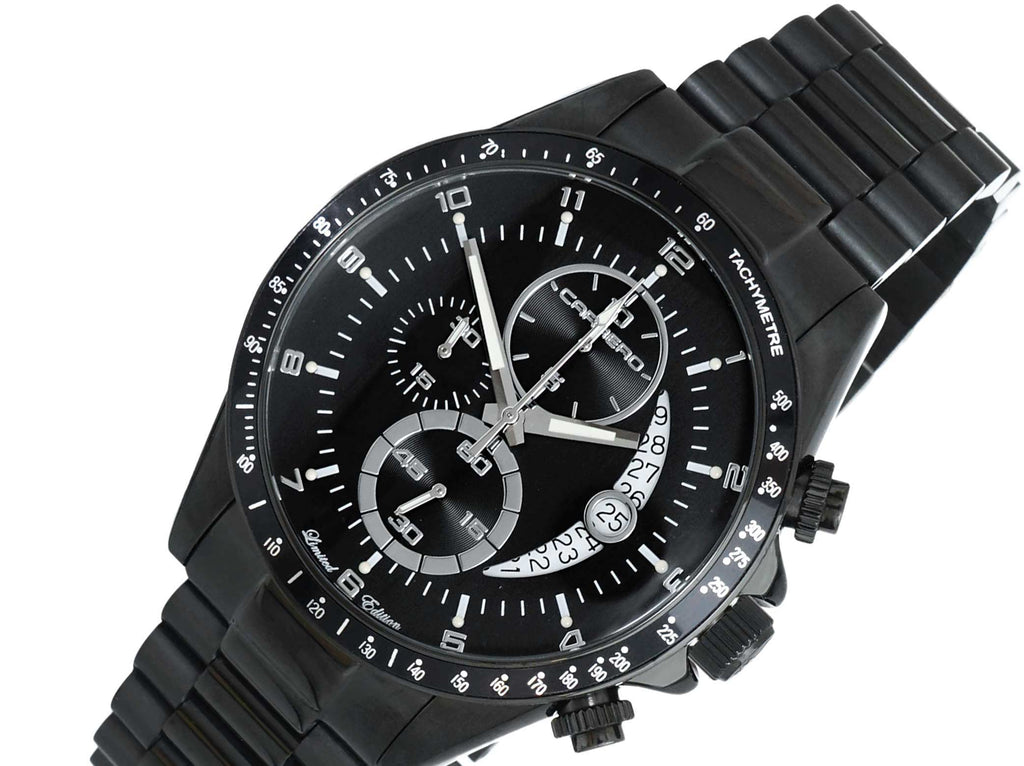 Lechateau Mens, Swiss-Ronda Chronograph Mov't, Black - Date Dial,IP-Black tone, MSRP: $2,468.00